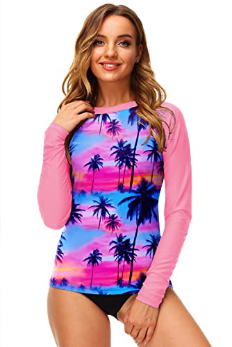 Deerose Long Sleeve Rash Guard Women Palm Tree Surf UV UPF 50+ Beach Swimming Top L - Image 3