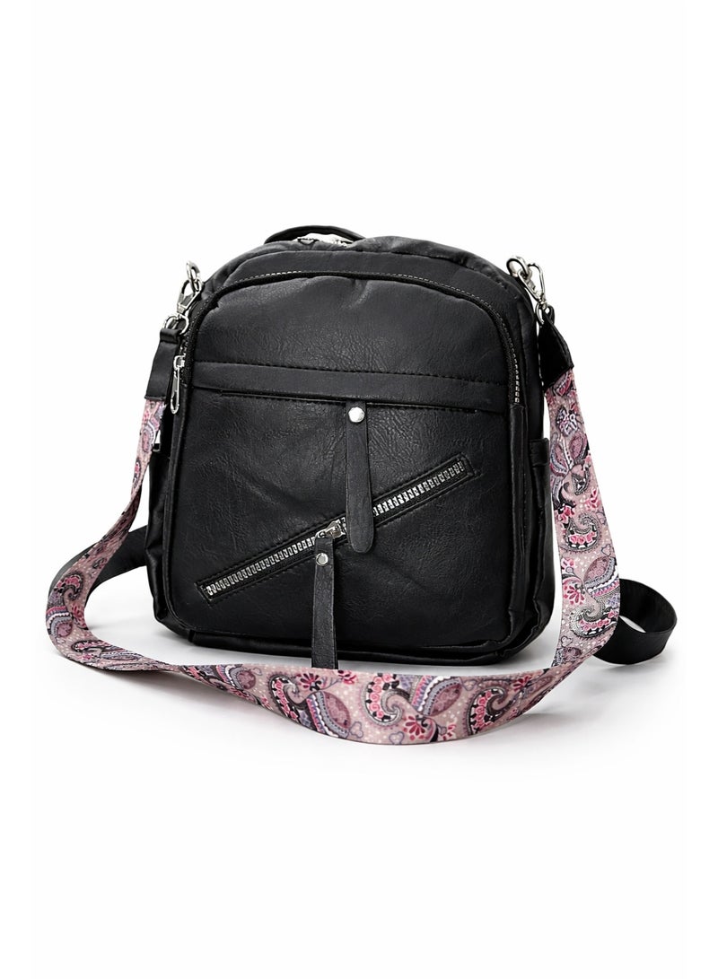 Women’s Black Backpack – Multi-Zipper Casual Bag - Image 1