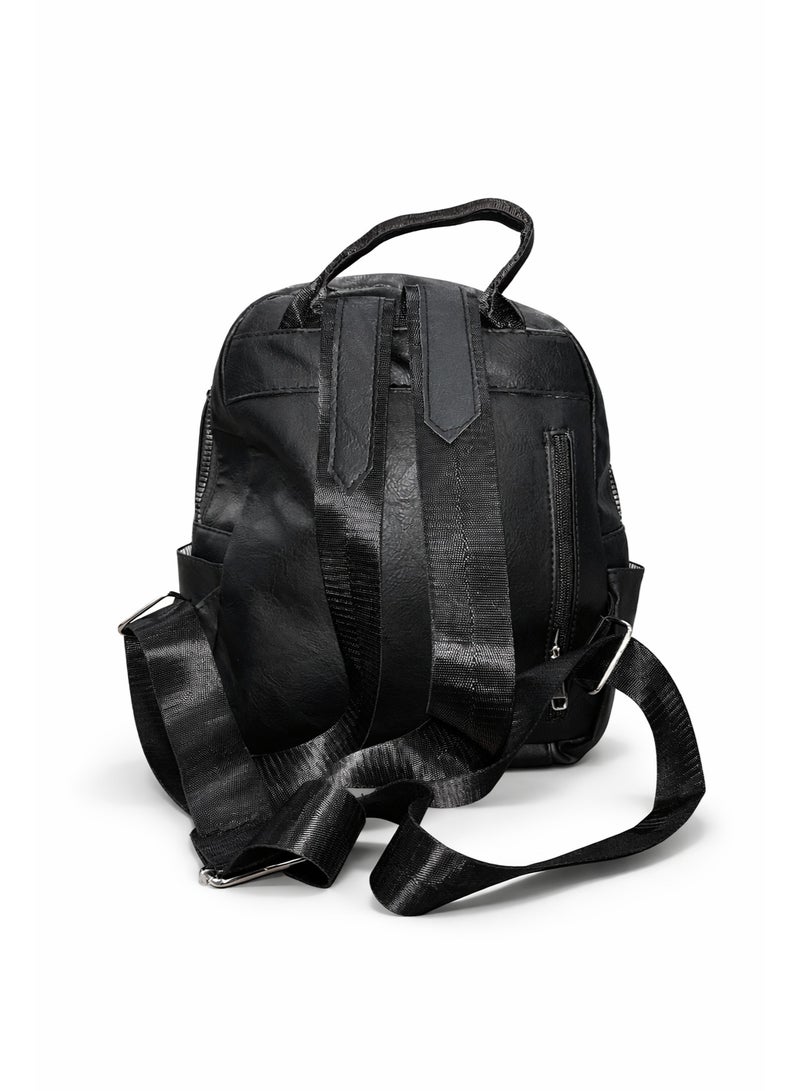 Women’s Black Backpack – Multi-Zipper Casual Bag - Image 2