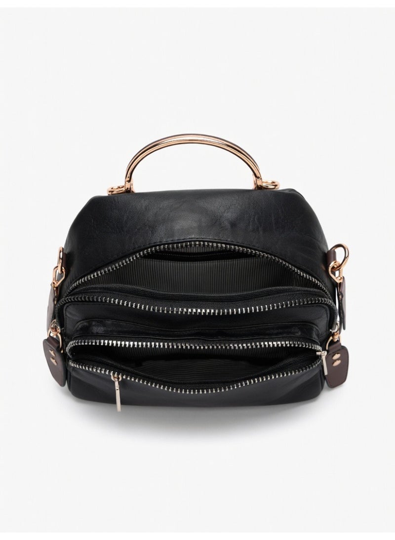 Women’s Black Backpack – Multi-Zipper Casual Bag - Image 3