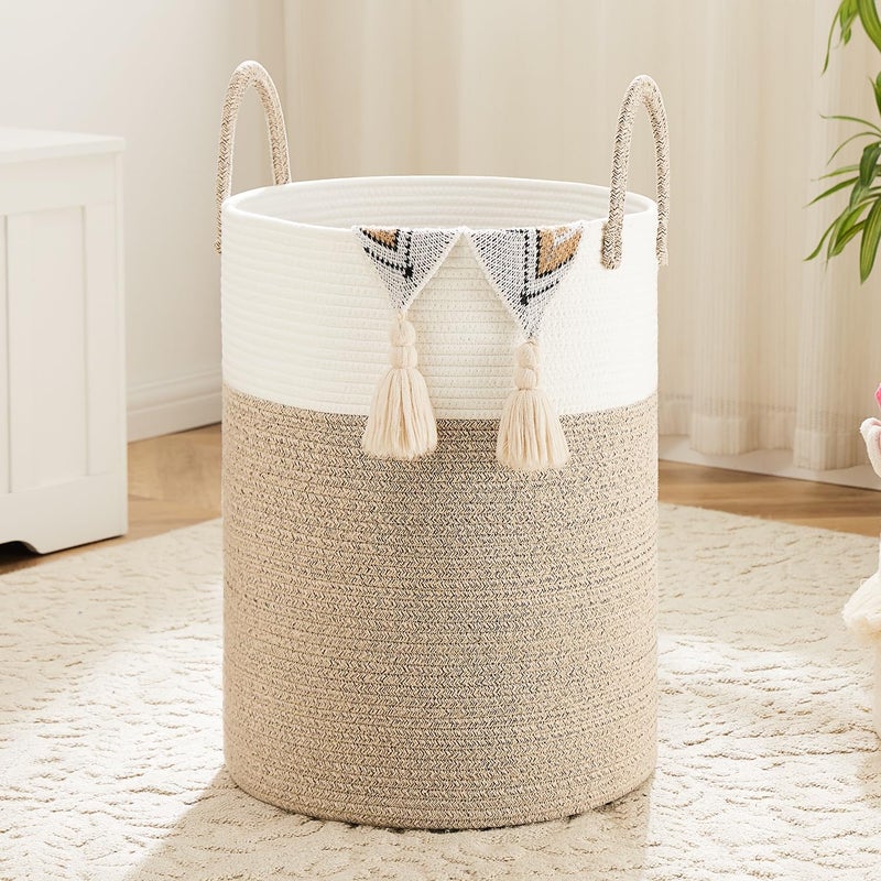 Artfeel Laundry Basket,Woven Cotton Rope Laundry Hamper,100L for Decorative Storage of Dirty Clothes,Toys and Blankets in Bathroom,Baby Room and Living Room - Image 1
