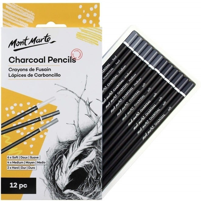 Mont Marte Charcoal Pencils Set Black - 12 Pieces - Drawing Charcoal in Different Hardness Levels - Drawing Pencils for Sketches and Impressive Drawings - Image 1