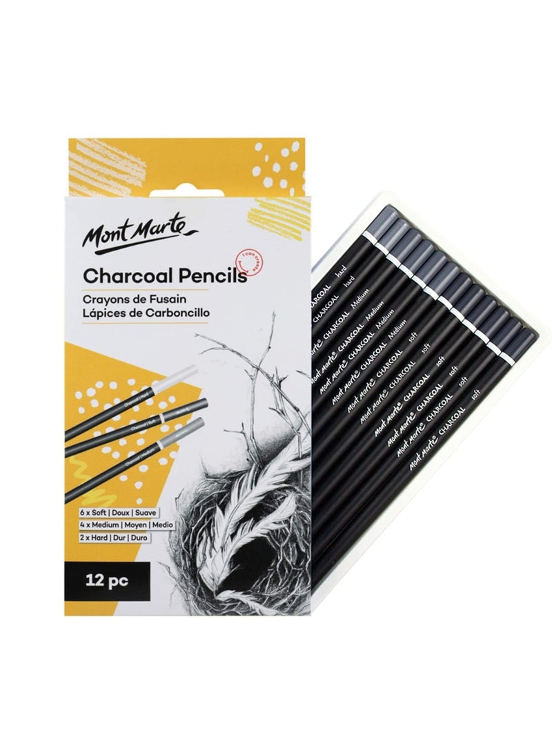 Mont Marte Charcoal Pencils Set Black - 12 Pieces - Drawing Charcoal in Different Hardness Levels - Drawing Pencils for Sketches and Impressive Drawings - Image 2