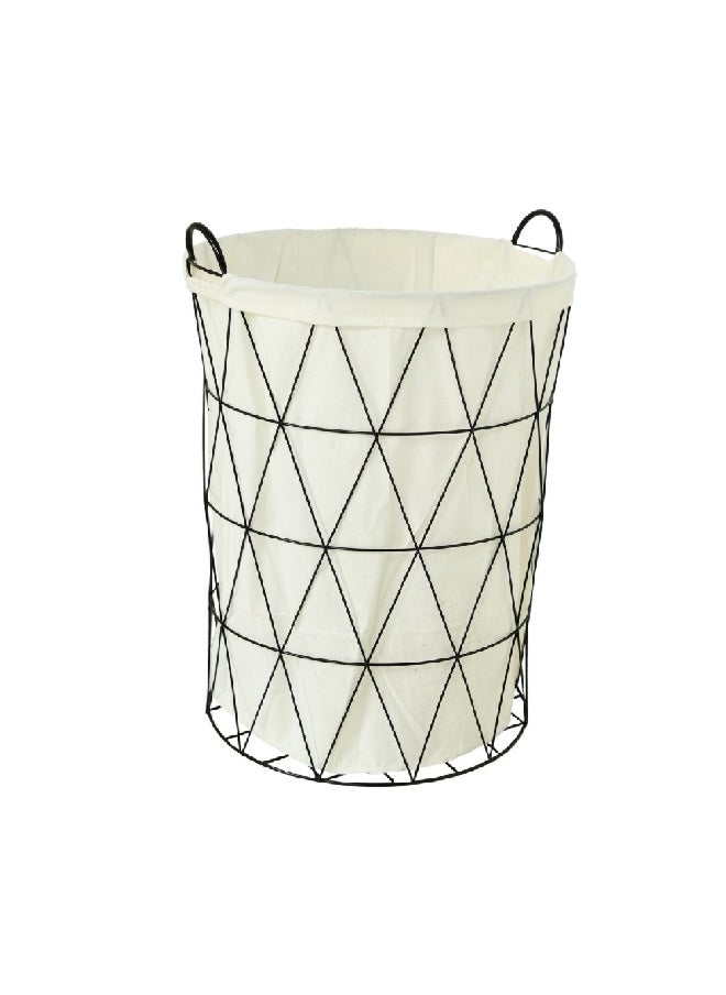HONEYBEE - Round Shaped Open Top Iron Laundry Hamper with Handle White and Black 63 x 45 x 45 cm SSB0549A-C - Image 1