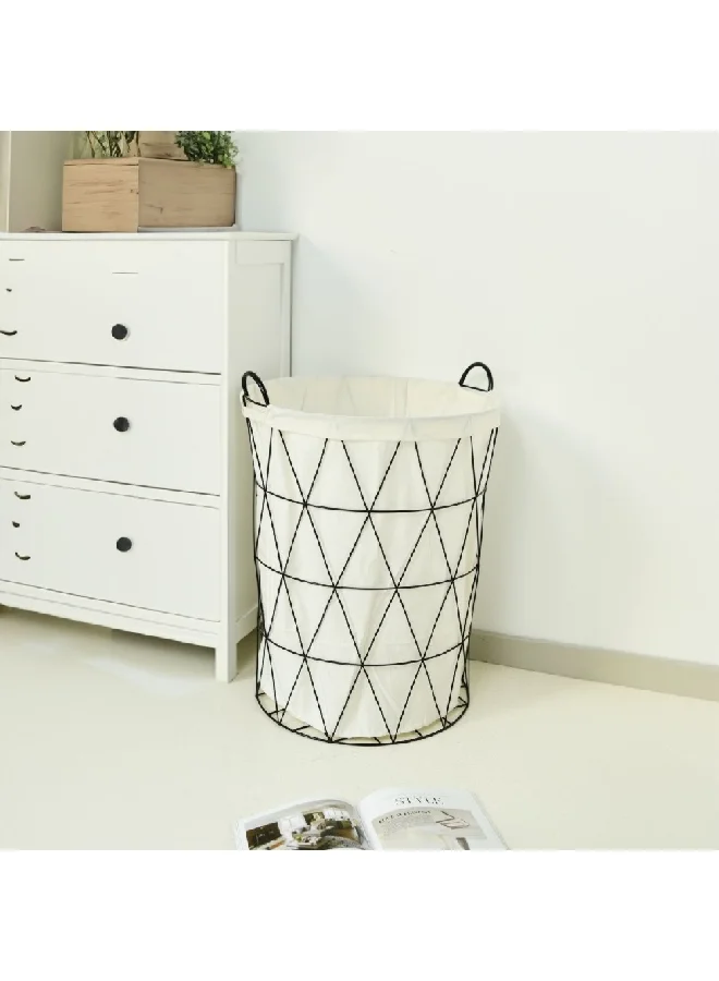 HoneyBee Round Shaped Open Top Iron Laundry Hamper with Handle White and Black 63 x 45 x 45 cm SSB0549A-C