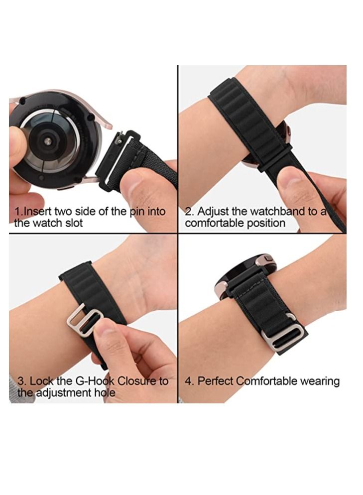 Alpine Loop 22mm Compatible With Huawei GT3 Pro 46MM 2023, Durable Sport Nylon Strap With Titanium G Hook  Black - Image 3