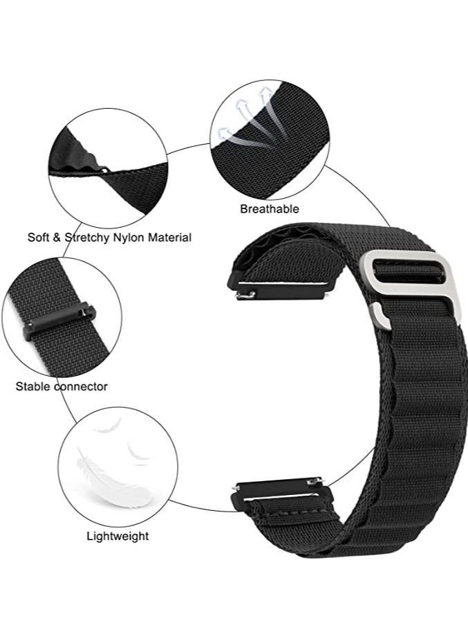 Alpine Loop 22mm Compatible With Huawei GT3 Pro 46MM 2023, Durable Sport Nylon Strap With Titanium G Hook  Black - Image 2