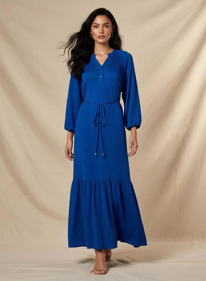 Splash FAV Textured Maxi Women Dress with Tie-Up Detail