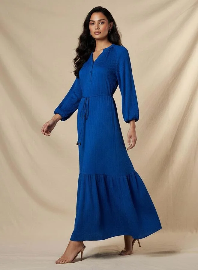 Splash FAV Textured Maxi Women Dress with Tie-Up Detail