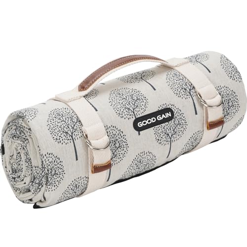 G GOOD GAIN Picnic Outdoor Blankets Waterproof Extra Large  Beach Mat Sand Free Foldable with Carry Strap  Portable Camping Blanket  Park Blanket for Grass Park Hiking Travel Concerts Indoor Black Flower