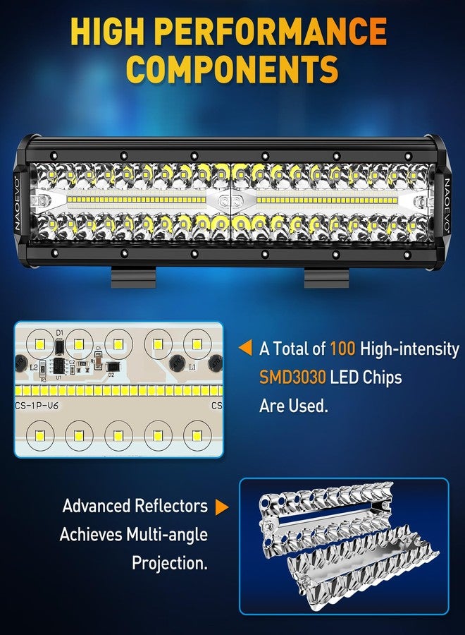 NAOEVO 12 Inch LED Light Bar, 300W 30000LM LED Offroad/Driving/Fog Lights with Wiring Harness Kit, Spot Flood Work Lights for Truck UTV ATV Golf Cart Boat, 1 Pc (White) - Image 4