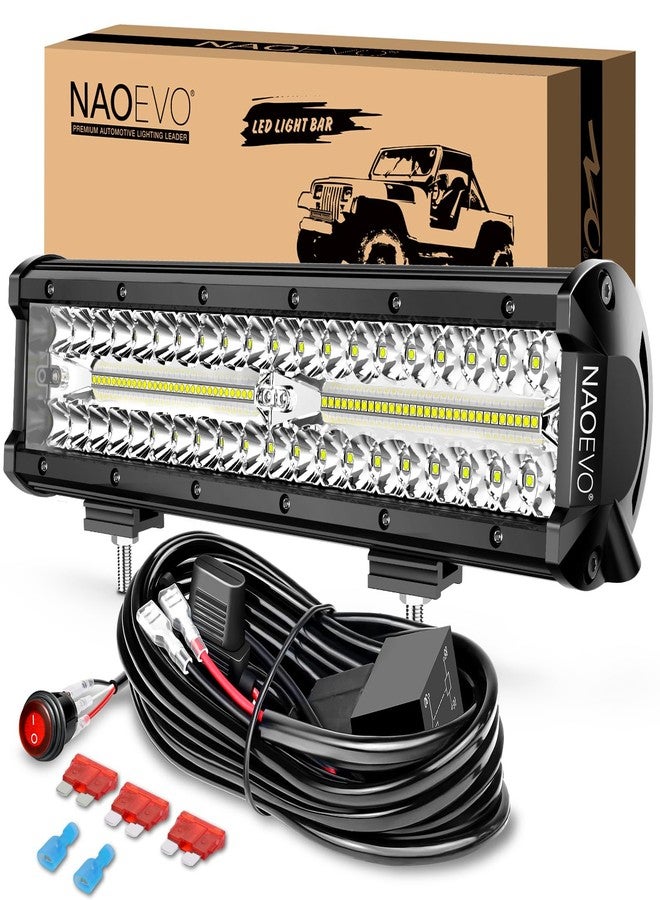 NAOEVO 12 Inch LED Light Bar, 300W 30000LM LED Offroad/Driving/Fog Lights with Wiring Harness Kit, Spot Flood Work Lights for Truck UTV ATV Golf Cart Boat, 1 Pc (White) - Image 1