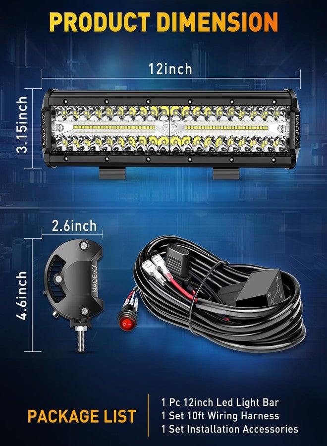 NAOEVO 12 Inch LED Light Bar, 300W 30000LM LED Offroad/Driving/Fog Lights with Wiring Harness Kit, Spot Flood Work Lights for Truck UTV ATV Golf Cart Boat, 1 Pc (White) - Image 5