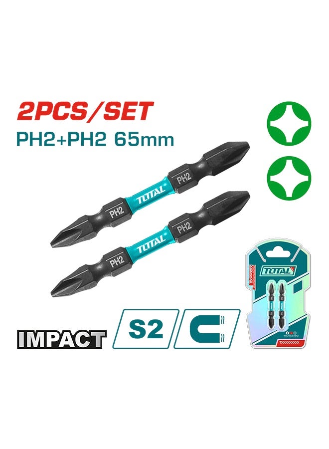 توتال تولز طقم رؤوس مفكات براغي توتال إمباكت - PH2+PH2، 65 مم (قطعتان) | فولاذ S2 | رأس مغناطيسي | لمسة نهائية سوداء | طقم رؤوس متين للأدوات الكهربائية - Image 1