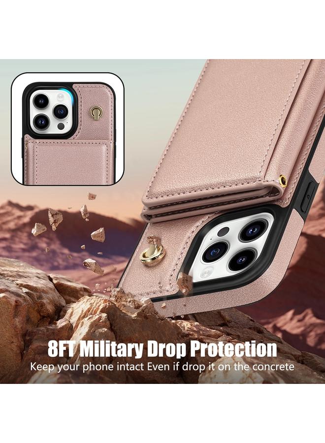 S-TOP Case For iPhone 16 Pro Max Three Fold Card Bag Phone Case with Long Lanyard - Image 5