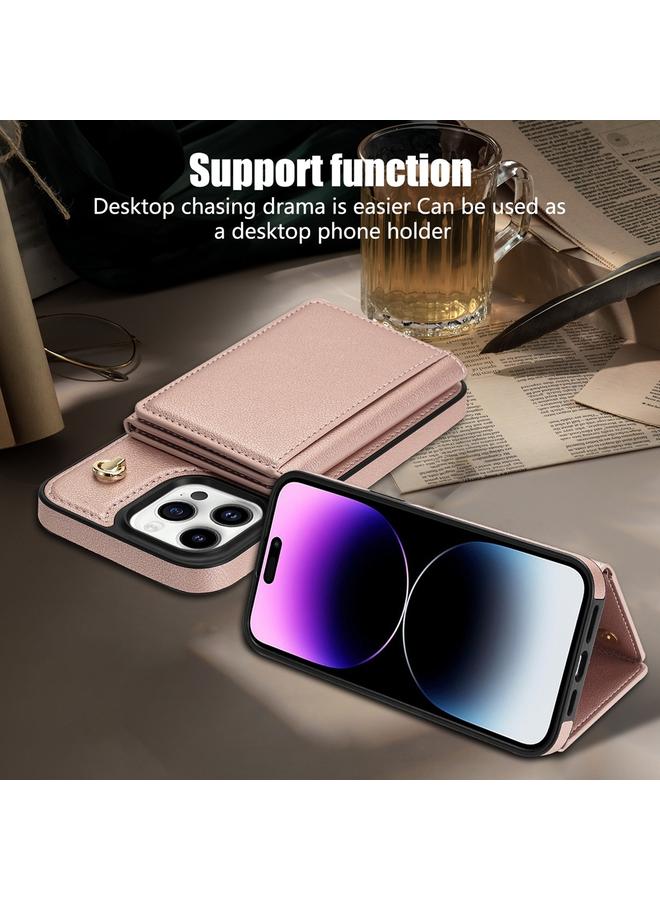 S-TOP Case For iPhone 16 Pro Max Three Fold Card Bag Phone Case with Long Lanyard - Image 4