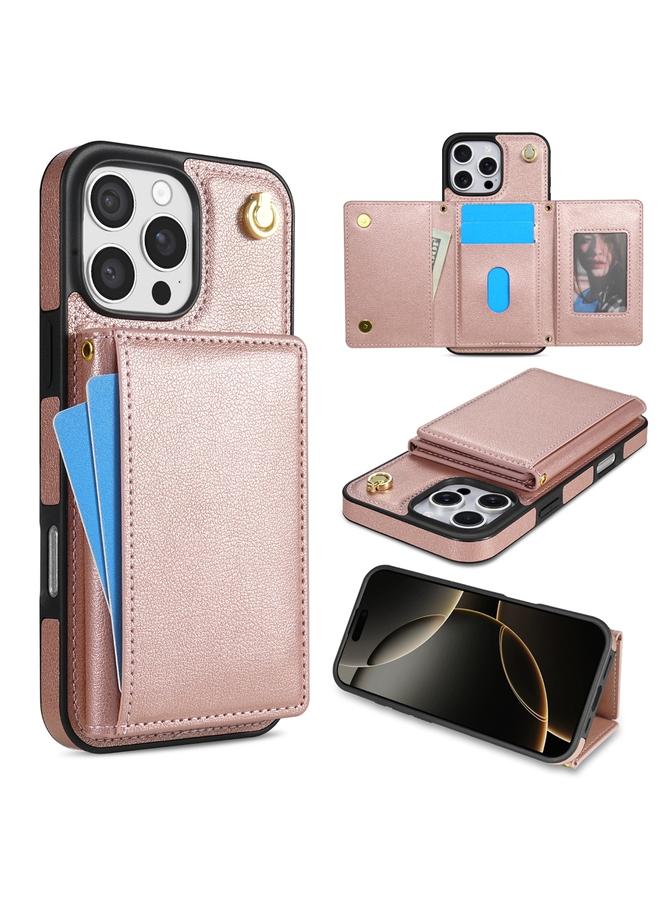 S-TOP Case For iPhone 16 Pro Max Three Fold Card Bag Phone Case with Long Lanyard - Image 1