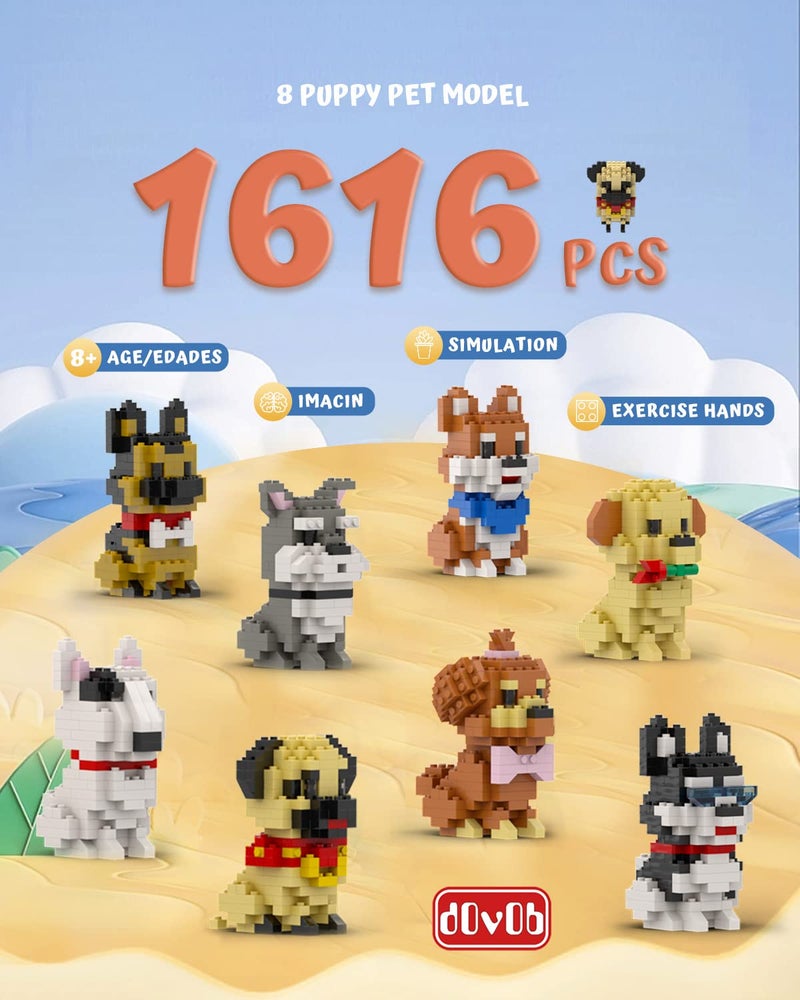 dOvOb Micro Mini Blocks 8 in 1 Dogs Set, 1616 Pieces Bricks, 3D Puzzle Collection Animal Model Toys as Gift for Adult or Kids - Image 3
