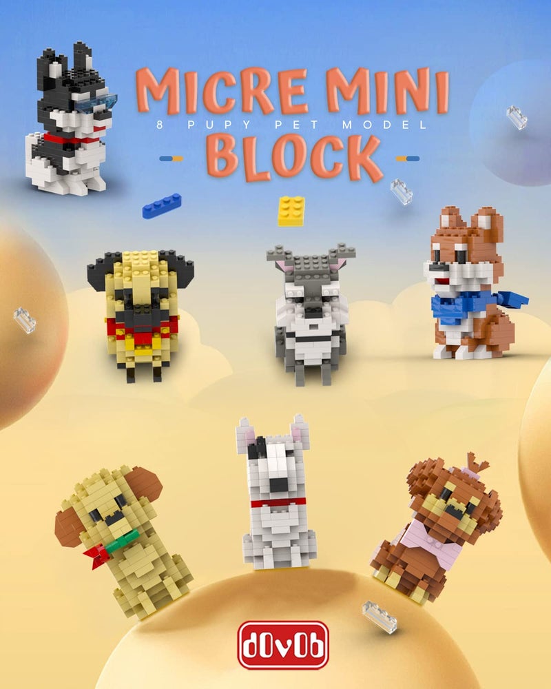 dOvOb Micro Mini Blocks 8 in 1 Dogs Set, 1616 Pieces Bricks, 3D Puzzle Collection Animal Model Toys as Gift for Adult or Kids - Image 4