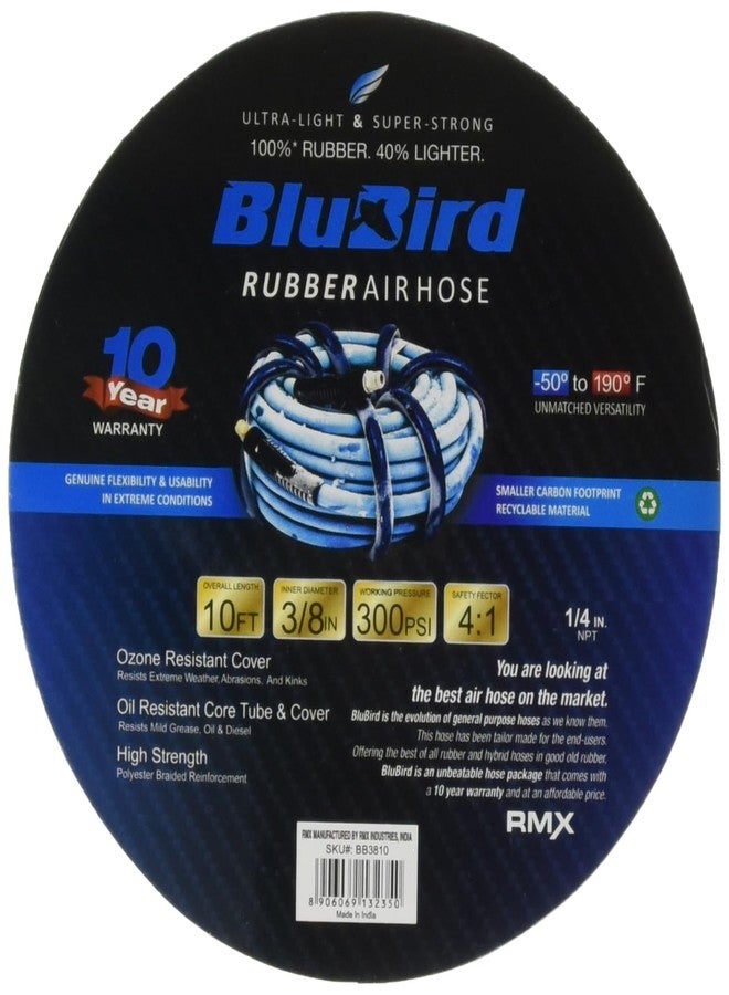 BluBird Rubber Air Hose Assembly 1/2" x 10' - Image 2