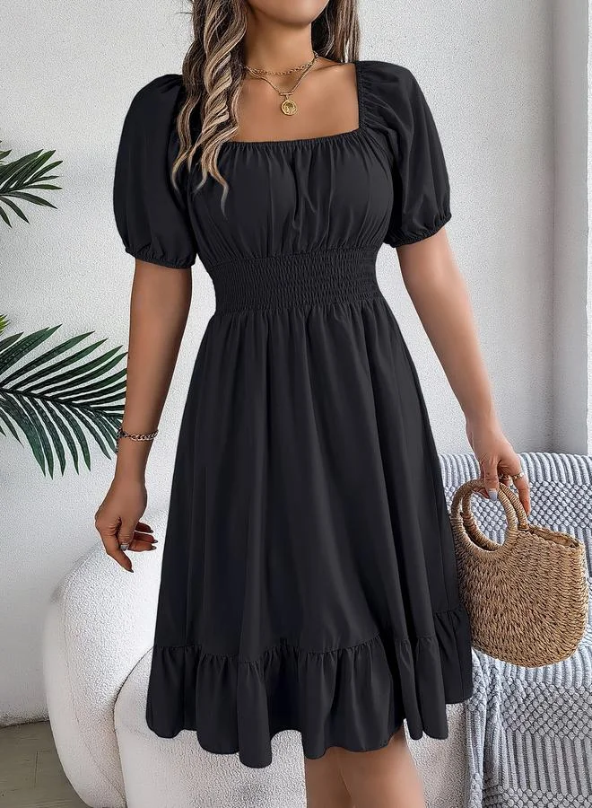 Take Two Black Square Neck Knee Length Dress