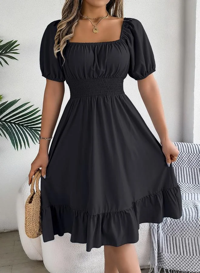 Take Two Black Square Neck Knee Length Dress