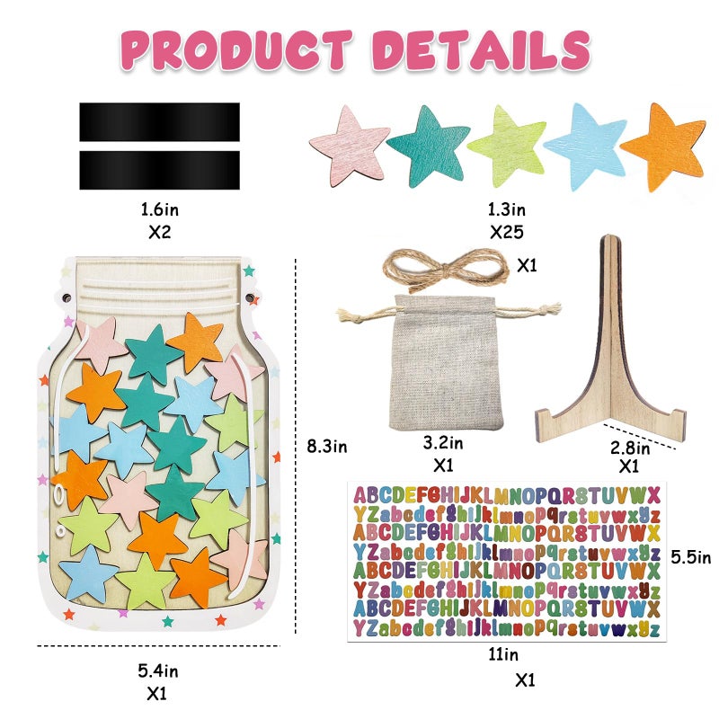 Pisngek Magnetic Reward Jar for Kids â€“ Star Jar Reward System, Behavior Classroom Incentive Jar with Fun Star Chart, Suitable for Teachers Parents (Mason Jar with Stars, Kids Motivational Tool) - Image 2