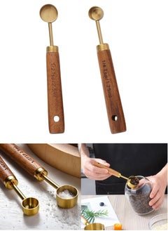 Set of 2 Stainless Steel Measuring Cups and Spoons in Metric Measurements with Wooden Handle (1.25Ml-2.5Ml)