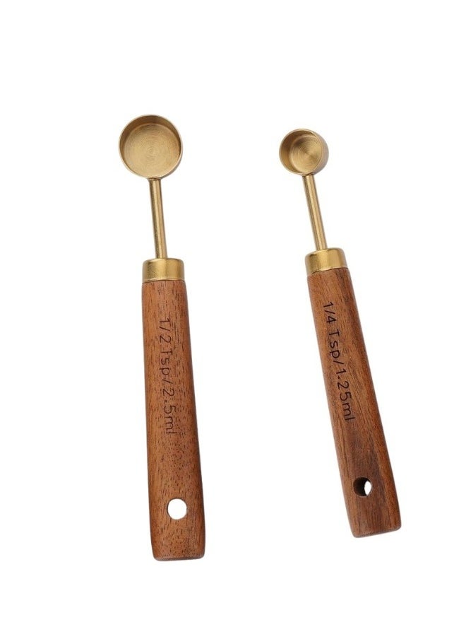 Happy Home - Set of 2 Stainless Steel Measuring Cups and Spoons in Metric Measurements with Wooden Handle (1.25Ml-2.5Ml) - Image 1
