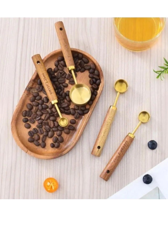Happy Home - Set of 2 Stainless Steel Measuring Cups and Spoons in Metric Measurements with Wooden Handle (1.25Ml-2.5Ml) - Image 1