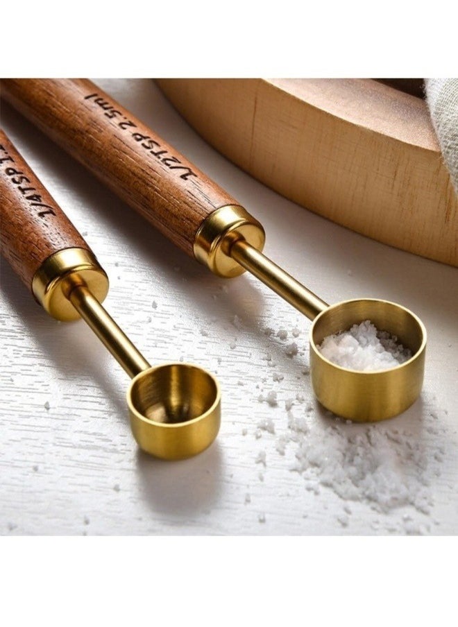 Happy Home - Set of 2 Stainless Steel Measuring Cups and Spoons in Metric Measurements with Wooden Handle (1.25Ml-2.5Ml) - Image 1