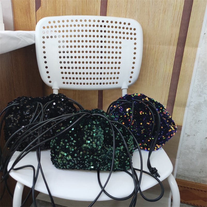 New Cute Exquisite Retro Personalized Ins Stylish Bucket Bag Beaded Sequins Korean Style Niche Crossbody Women'S Bag - Image 3