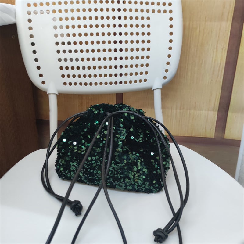 New Cute Exquisite Retro Personalized Ins Stylish Bucket Bag Beaded Sequins Korean Style Niche Crossbody Women'S Bag - Image 5