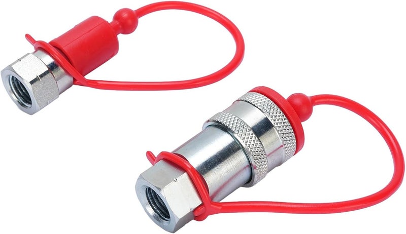 1/4 Inch NPT Hydraulic Quick Connect Coupler Set, High Pressure ISO7241 A Hardened Steel Quick Coupling, Steel Coupler with Dust Caps, Ideal for Hydraulic Systems - Image 2