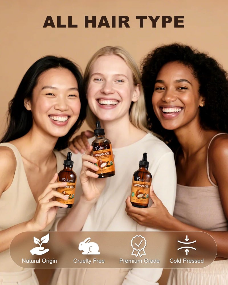 Yoken Organic Argan Oil for Hair 4 Fl Oz, USDA Pure and Natural Morocco Argan Oil, Argon Oil For Hair, Scalp, Face & Skin Care, 100% Cold Pressed Hair Conditioner, Unrefined Argon Nails Carrier Oil - Image 5