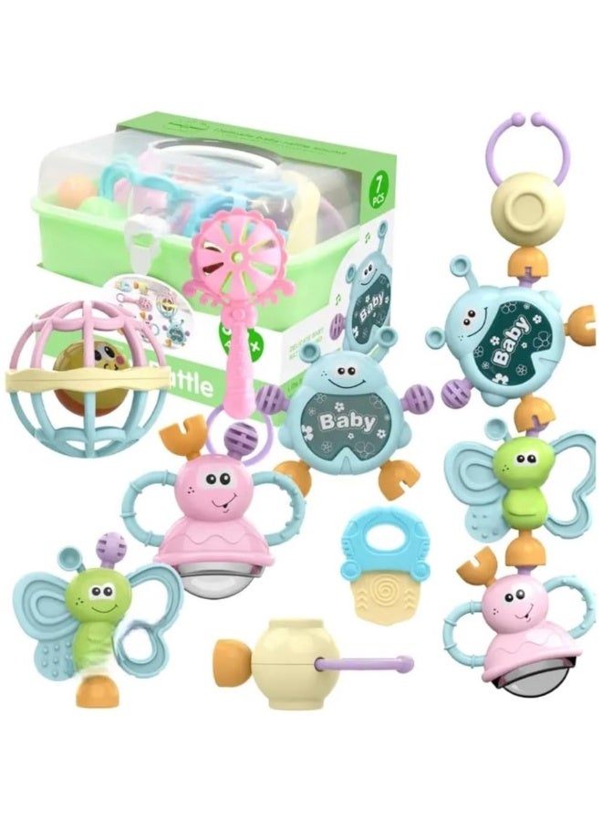 Baby Rattle & Teether Sensory Play Set (7 Pieces) - Safe & Stimulating Toys for Infant Development - Image 3