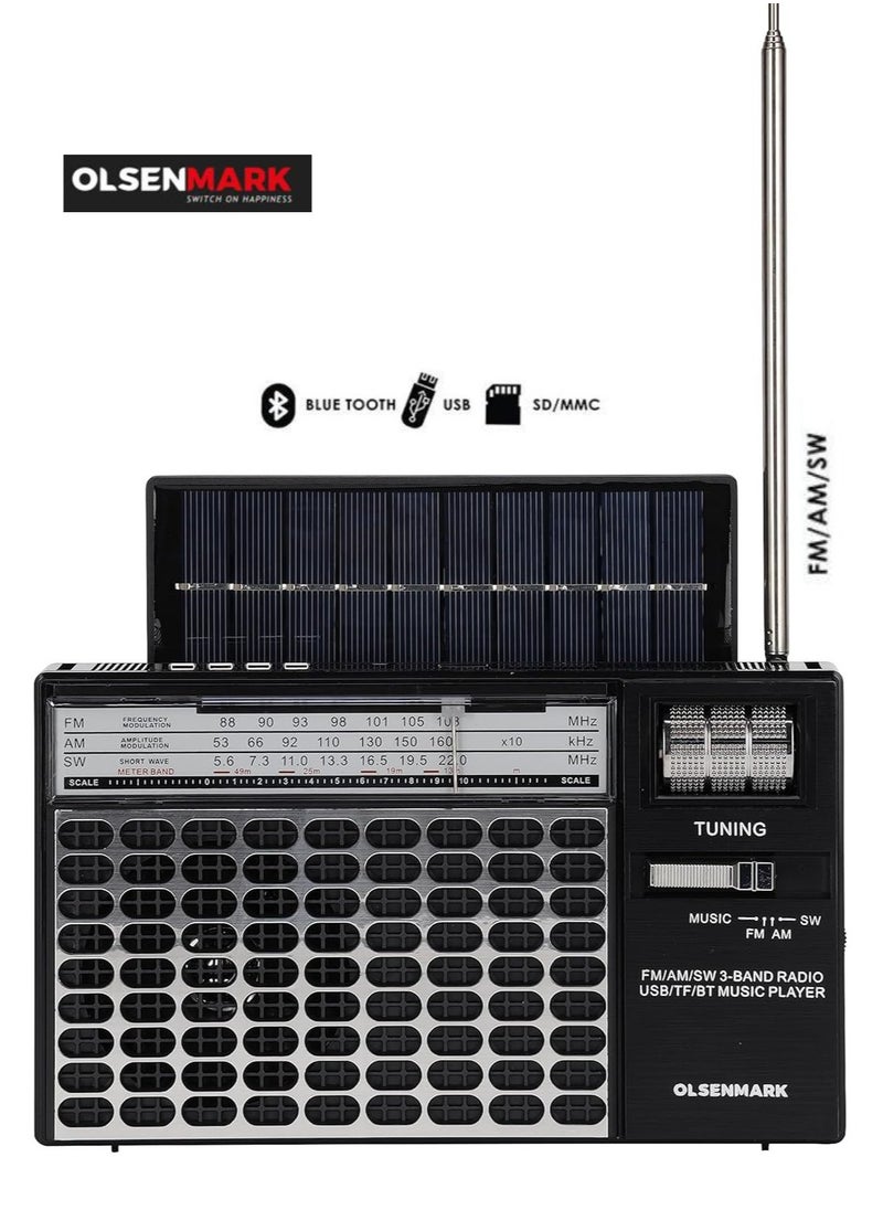 Rechargeable 3 Band Radio - Rechargeable Battery With Bluetooth USB/FM/Bluetooth/TF And MP3, Comfortable Handle, Karaoke Function OMR1276 Silver