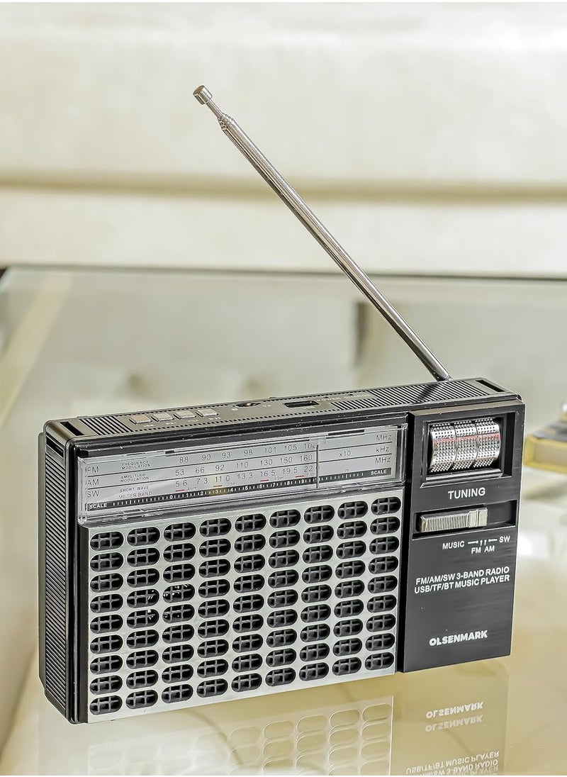 Rechargeable 3 Band Radio - Rechargeable Battery With Bluetooth USB/FM/Bluetooth/TF And MP3, Comfortable Handle, Karaoke Function OMR1276 Silver