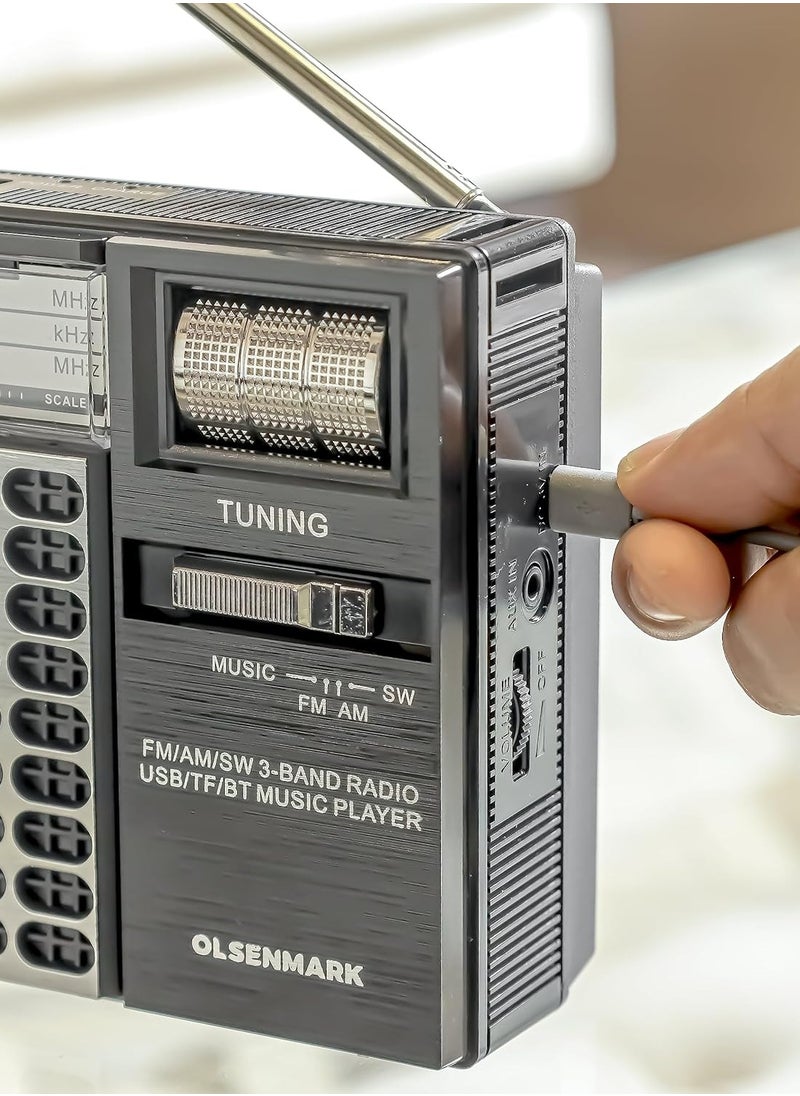 Rechargeable 3 Band Radio - Rechargeable Battery With Bluetooth USB/FM/Bluetooth/TF And MP3, Comfortable Handle, Karaoke Function OMR1276 Silver
