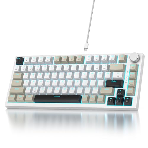 Owpkeenthy 75% Keyboard, 82 Key Gasket Mounted Mechanical Gaming, Wired RGB Backlit NKRO Compact Hot Swappable Keyboard with Volume Knob for PC Laptop (82 Gray White) - Image 1