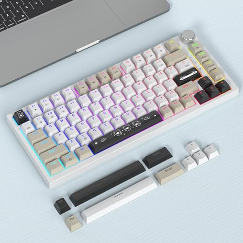 Owpkeenthy 75% Keyboard, 82 Key Gasket Mounted Mechanical Gaming, Wired RGB Backlit NKRO Compact Hot Swappable Keyboard with Volume Knob for PC Laptop (82 Gray White) - Image 3
