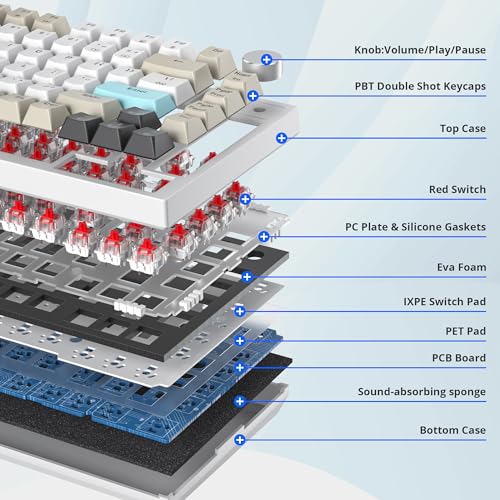 Owpkeenthy 75% Keyboard, 82 Key Gasket Mounted Mechanical Gaming, Wired RGB Backlit NKRO Compact Hot Swappable Keyboard with Volume Knob for PC Laptop (82 Gray White) - Image 2