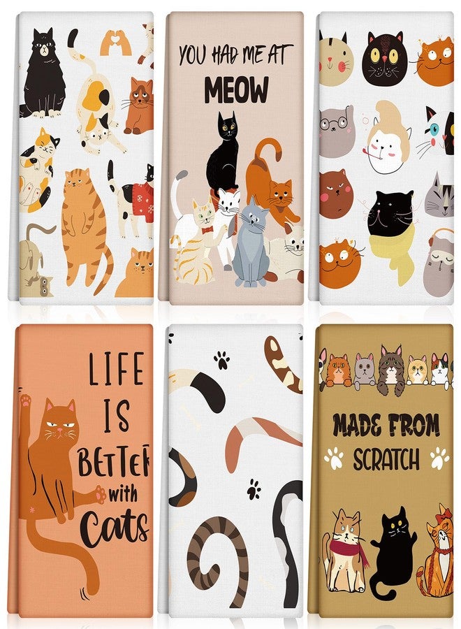 FuWeave 6 Pcs Kitchen Dish Towels Gifts for Women Farm Animal Dishcloth 16 x 24 Inches Farmhouse Tea Hand Towel Decorative for Bathroom Kitchen Housewarming Gifts(Cat) - Image 1