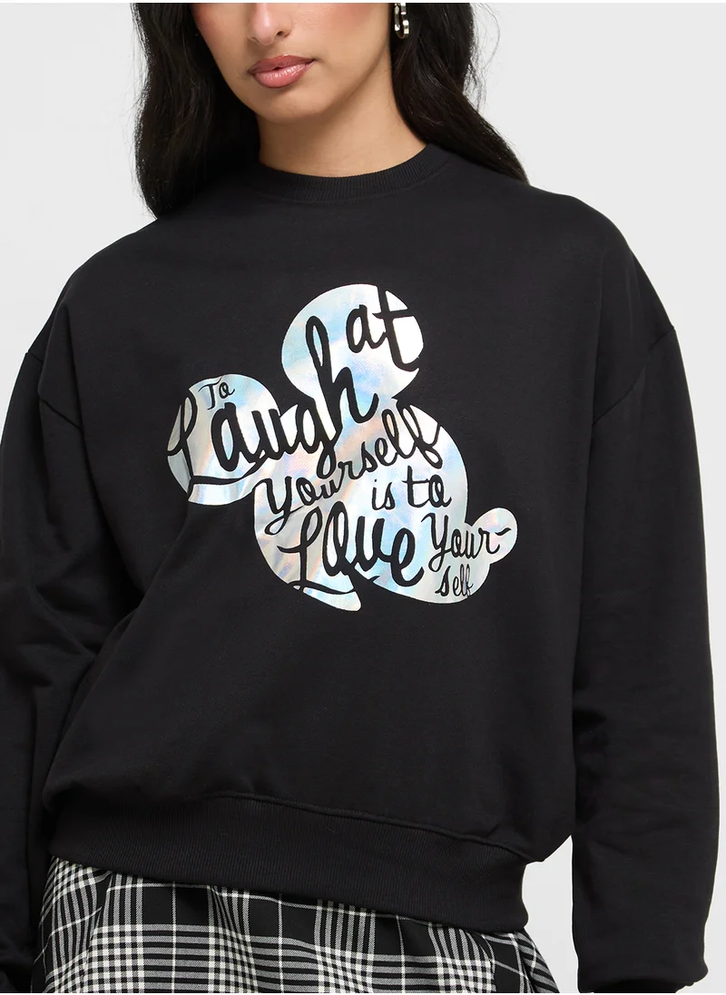 Disney Mickey Oversize Foil Print Sweatshirt