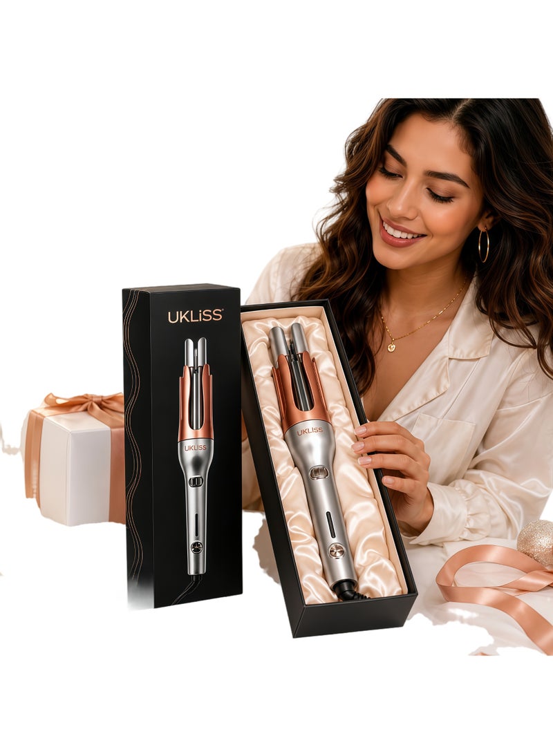 UKLISS Portable Automatic Curling Iron with 3 Temperatures PTC Fast Heating with LCD Display, 2-Way Rotation, Automatic Shut-Off, Anti-Scald, Anti-Tangle Rotating for Hair Styling - Image 1
