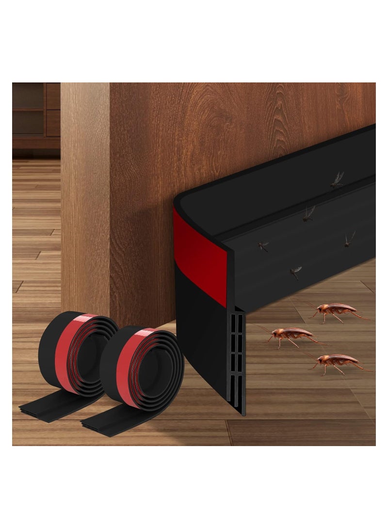 Excefore 2 Pack Door Draft Stopper Under Door Seal, 2" x 39" Cutable Soundproof Door Seal, Adhesive Under Door Sweep for Exterior & Interior Doors Dust and Noise Insulation Weather Stripping (Black) - Image 1
