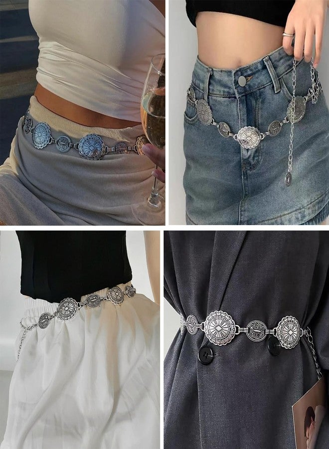 EIELO 2Pcs Western Concho Chain Belt for Women Cowgirl Boho Waist Links for Jeans Dresses - Image 5