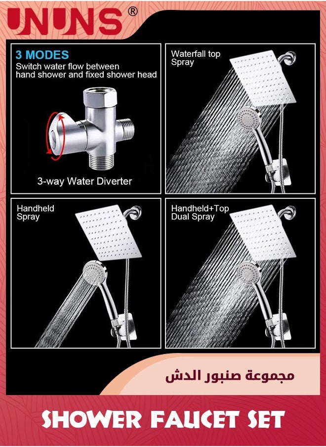 8 Inch Shower Faucet Set,Wall Mounted Shower Kit,Bathroom Rainfall Shower Faucet Fixture Combo Set With Rough-in Valve Body,Silver