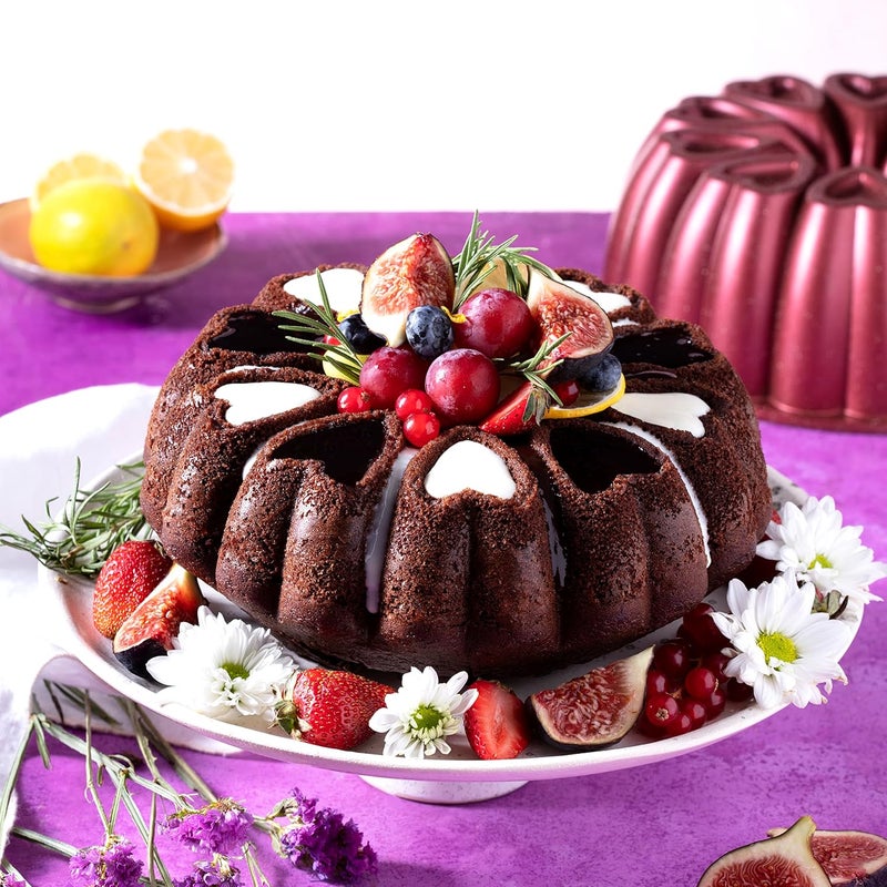MIENCA Heart Shape Cast Aluminum Molded Cake Pan, Titanium Coating, Non-Stick, 12 Cups, Heavy Duty, 10 Inch Pound Cake Pan, Gifts for Mom, Fluted Tube Pan, Easy to Clean (Red) - Image 4