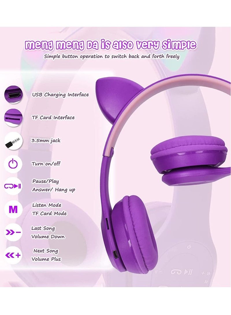 Service Zone Cat Ear Wireless Headphones LED Light Up Bluetooth Foldable - Image 3
